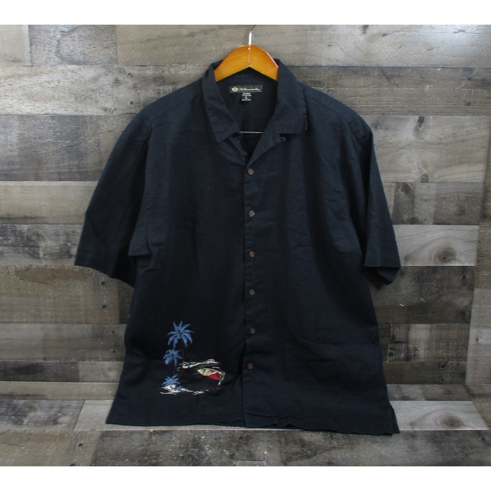 Duke Kahanamoku Shirt Mens Large Black Embroidered Surf Hawaiian Summer Casual
